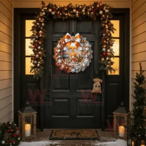 Tennessee Volunteers Christmas Wreath 5 A front door decorated with a bright Tennessee Volunteers wreath framed by glowing holiday greenery!