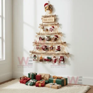 Texas A&M Aggies Premium Rustic Wall Christmas Tree 4 A rustic wooden christmas wall tree decorated with texas am aggies themed ornaments and displayed above many wrapped gifts!