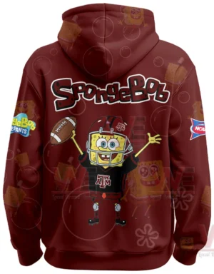 Texas A&M Aggies x SpongeBob Limited Edition Hoodie 6 Back view of Texas A M hoodie with SpongeBob football artwork!