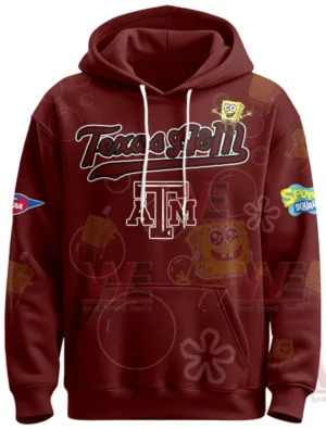 Texas A&M Aggies x SpongeBob Limited Edition Hoodie 8 Front view of Texas A M hoodie with college logo and SpongeBob detail!
