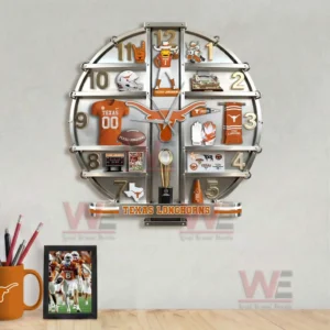 Texas Longhorns Home Decorative 3D Wall Clock 5 Texas Longhorns wall clock mounted above desk with books and decor items!