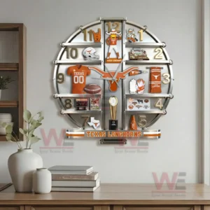 Texas Longhorns Home Decorative 3D Wall Clock 6 Texas Longhorns decorative wall clock in modern living room setting!
