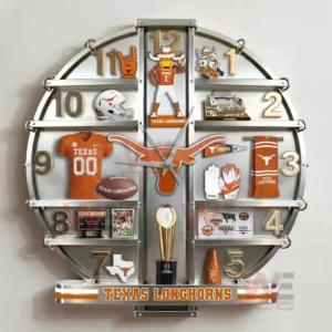 Texas Longhorns Home Decorative 3D Wall Clock 7 Close up of Texas Longhorns wall clock with detailed memorabilia elements!