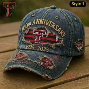 Texas Tech Red Raiders anniversary denim cap with embroidered logo and vintage distressed fabric displayed outdoors!
