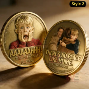 Two gold toned coins with family scenes emotional expressions and supportive movie inspired messages!
