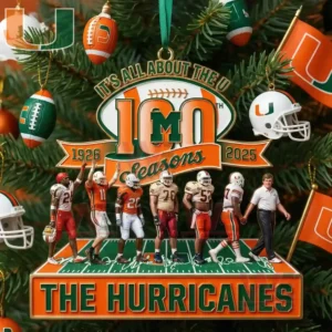 Close up view of The Hurricanes commemorative football ornament with player lineup!