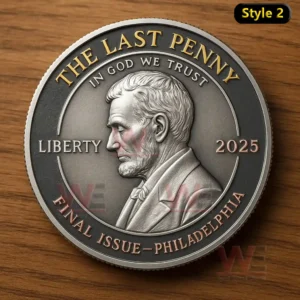 The Last Cent Final Issue Philadelphia Commemorative Coin 4 Silver commemorative coin with classic Abraham Lincoln relief smooth metallic surface and historical cent themed engravings!