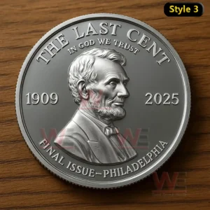 The Last Cent Final Issue Philadelphia Commemorative Coin 5 Polished commemorative coin featuring Abraham Lincoln modern metallic shine circular form and final cent symbolism!