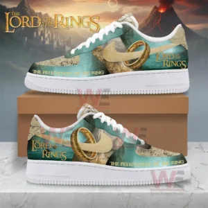 Fantasy themed sneakers on boxes with green design ring artwork and story inspired visuals!