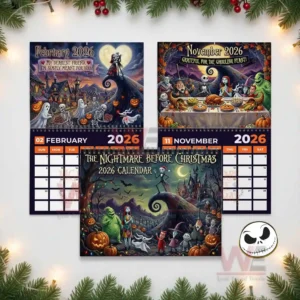 Collage of Nightmare Before Christmas twenty twenty six February and November pages with the main cover.