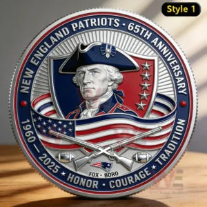Patriotic themed commemorative coin with a historical leader portrait and football team anniversary design!