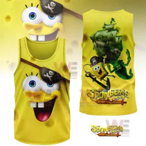 Yellow sleeveless shirt with SpongeBob pirate face and playful adventure design!