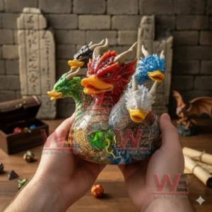 Five headed dragon themed rubber duck with fantasy details held in human hands!