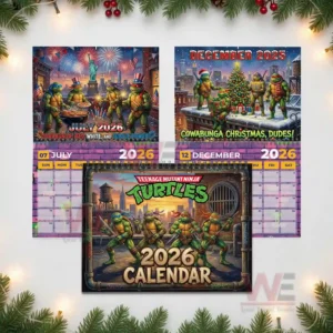 Collage of Ninja Turtles twenty twenty six July and December pages with the main cover.
