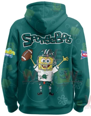 Back of green Tulane hoodie featuring SpongeBob football character graphic!