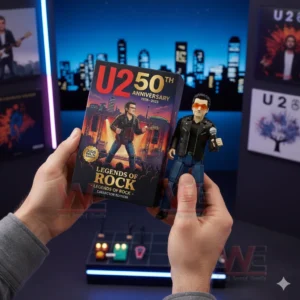 Building block singer figure with a matching collector box held in a creative studio setting!