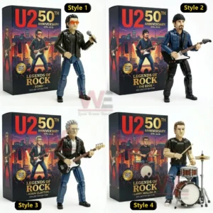 U2 Legends of Rock Band 50th Anniversary Building Blocks Set 3 Building block band figures with instruments displayed together in a clean showcase layout!