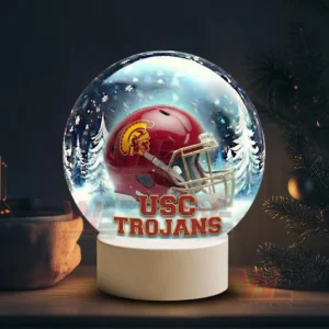 USC Trojans LED Snow Globe Night Light Christmas Ornament 5 Snowy themed decorative globe with a USC Trojans helmet on a white stand!