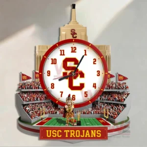 USC Trojans stadium style wall clock with team logo and crowd scene!