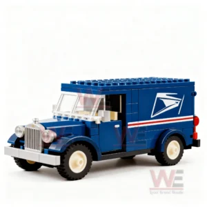 Blue block built U S P S delivery truck with vintage styling and postal markings!