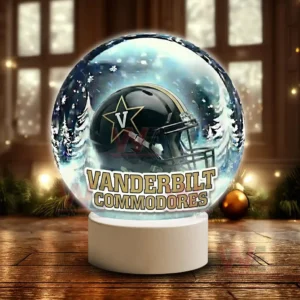 Vanderbilt Commodores LED Snow Globe Night Light Christmas Ornament 6 Snow globe style display featuring a Vanderbilt Commodores helmet on a white base in a winter scene!