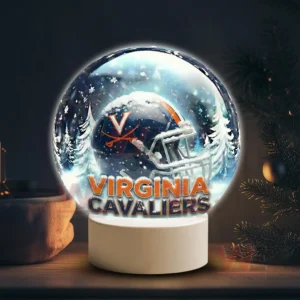 Virginia Cavaliers LED Snow Globe Night Light Christmas Ornament 5 Snow globe style display featuring a Virginia Cavaliers helmet covered in snow against a dark background!