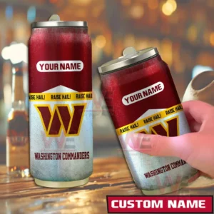 A metallic sports tumbler decorated in Washington Commanders colors with a large W logo and customizable name placement.