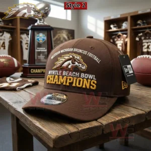 Western Michigan Broncos Myrtle Beach Bowl champions cap displayed with locker room background!