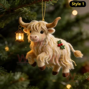 Whimsical Farm Friends Ornaments 12 A detailed felt mouse ornament dressed as a royal figure hanging on a Christmas tree.