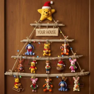 Winnie-the-Pooh Premium Rustic Wall Christmas Tree 3 Rustic wooden wall Christmas tree decorated with winnie the pooh themed ornaments and colorful festive lights!