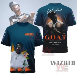 Dark blue Wizkid shirt with artistic portrait on the back and clean modern front design!