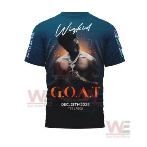 Back view of a Wizkid shirt featuring a bold portrait and concert inspired artwork!