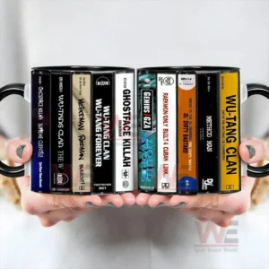 Wu Tang Clan Albums Cassette Collection Retro Accent Mug 6 Pair of retro hip hop cassette inspired mugs held forward to show full wraparound design!