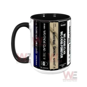 Wu Tang Clan Albums Cassette Collection Retro Accent Mug 7 Single hip hop themed mug with retro cassette album print displayed on a white background!
