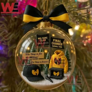 Wu Tang themed Christmas ornament with hoodie hat microphone and symbolic decor inside a glass ball on a holiday tree!