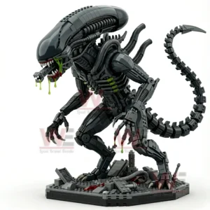 Brick alien creature model displayed alone on a base against a light background!