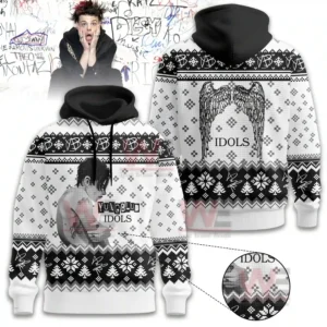Yungblud hoodie with front portrait design and graphic text in a bold black and white style!