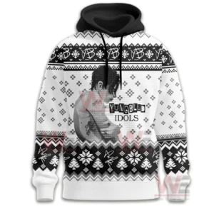 YUNGBLUD Idols Waffle Hoodie 4 Front view of Yungblud hoodie with portrait artwork and Idols text design!