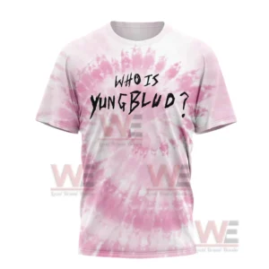 Front of pink tie dye shirt with bold handwritten artist message!