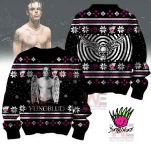 A black themed sweater with a portrait on the front and a large winged skull design on the back.