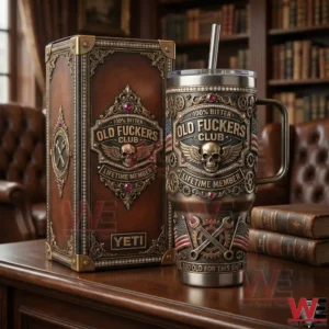 A detailed metal tumbler and decorative box with skull and gear designs displayed in a classic library environment!