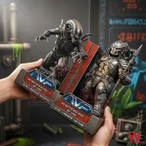 Hands display two detailed alien warrior bookends with strong textures and battle ready stances!