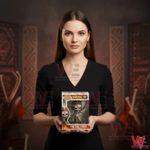 A woman holding an Ash Varang character figure in a display box!
