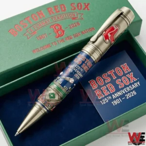 Commemorative Boston Red Sox pen displayed in a green presentation box with classic team design elements!