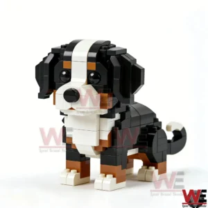 Brick Dogs Bernese Mountain Dog Building Brick Set 5 A Bernese Mountain Dog brick model standing on a white background showing detailed construction and color contrast!