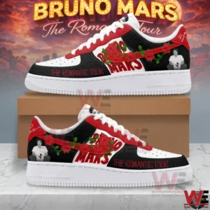 Custom sneakers inspired by Bruno Mars romantic tour with red roses and black white color scheme!
