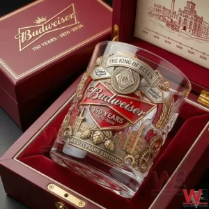 Budweiser anniversary glass displayed in a luxury box!