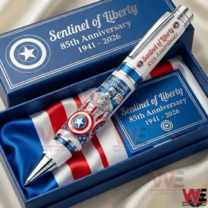 Commemorative Sentinel of Liberty anniversary pen inside a blue gift box with patriotic styling and anniversary text on the lid.