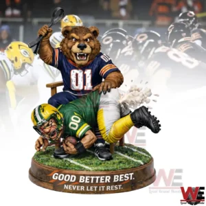 A dynamic sports figurine showing a bear mascot seated above a struggling football player on a textured grass platform with dramatic action!