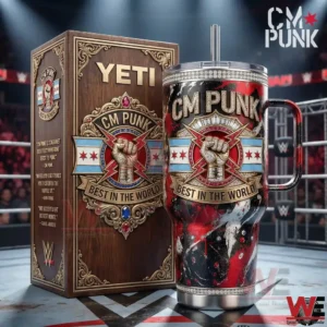 CM Punk Best In The World insulated tumbler with decorative box in a wrestling ring!